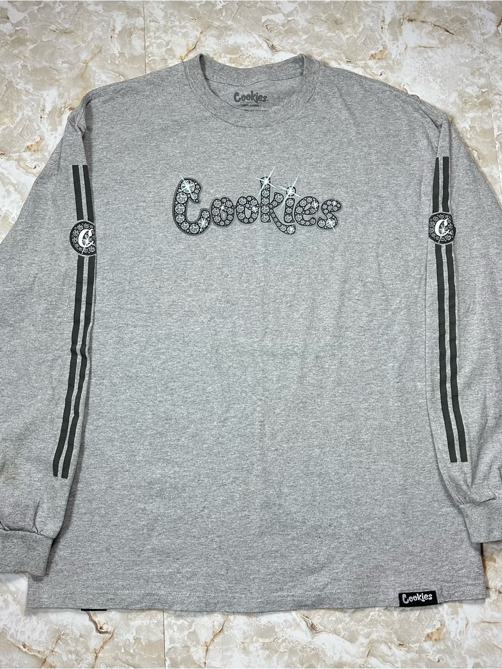 Cookies Long Sleeve Size Large Diamond Bling Logo Spellout Graphic T-Shirt